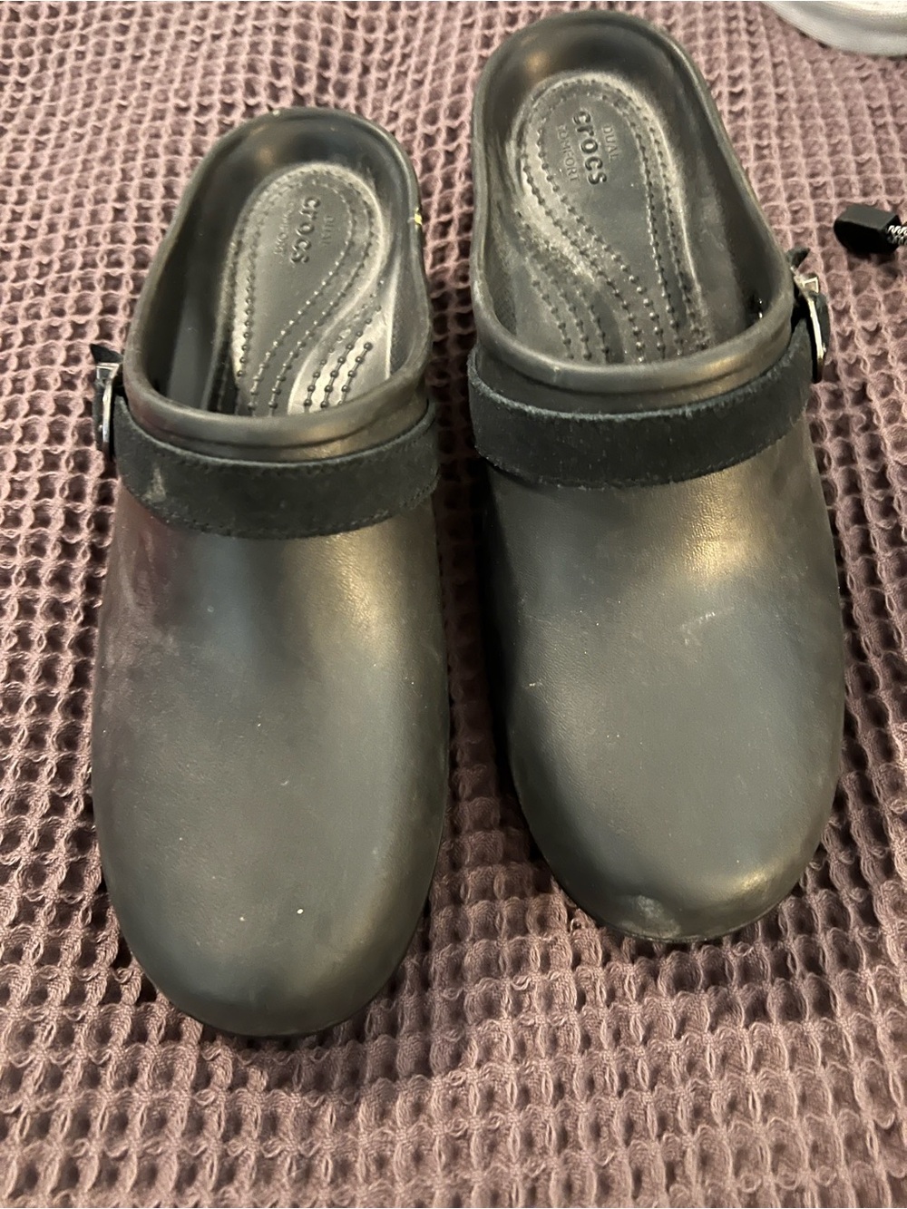 CROCS Black Clog Slip-Ons with Suede Strap